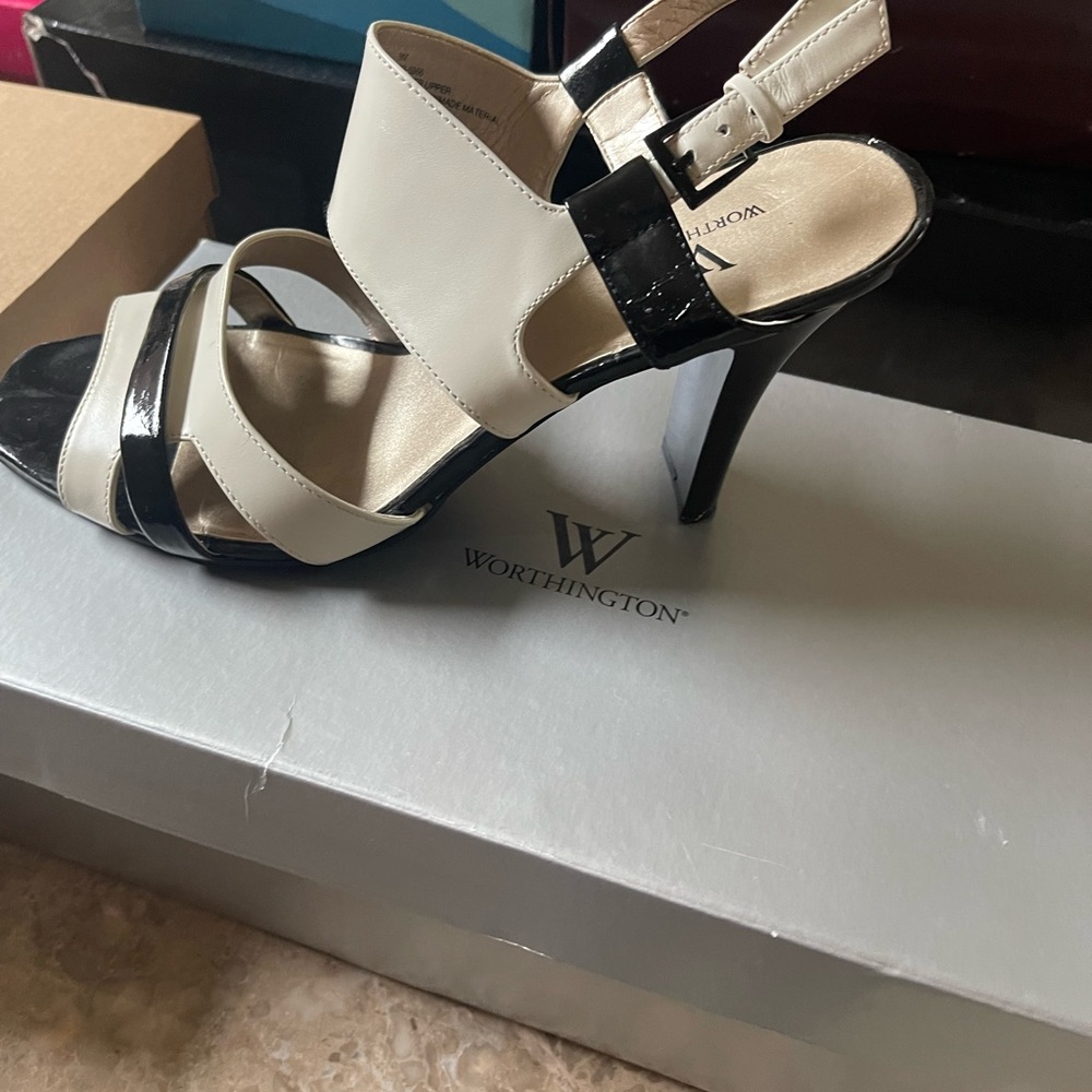 Black and cream heels